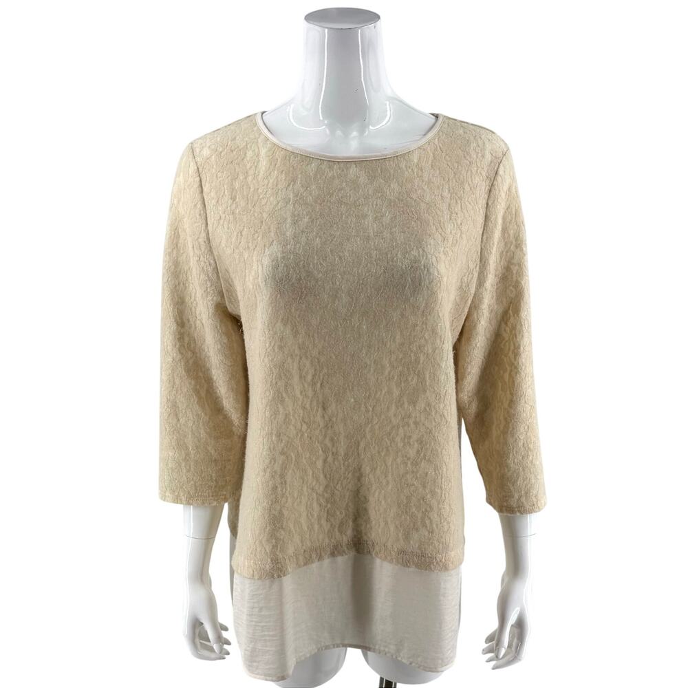 Chicos Womens Sweater Size 2 / US L Cream Ivory Fuzzy Faux Layered Pullover